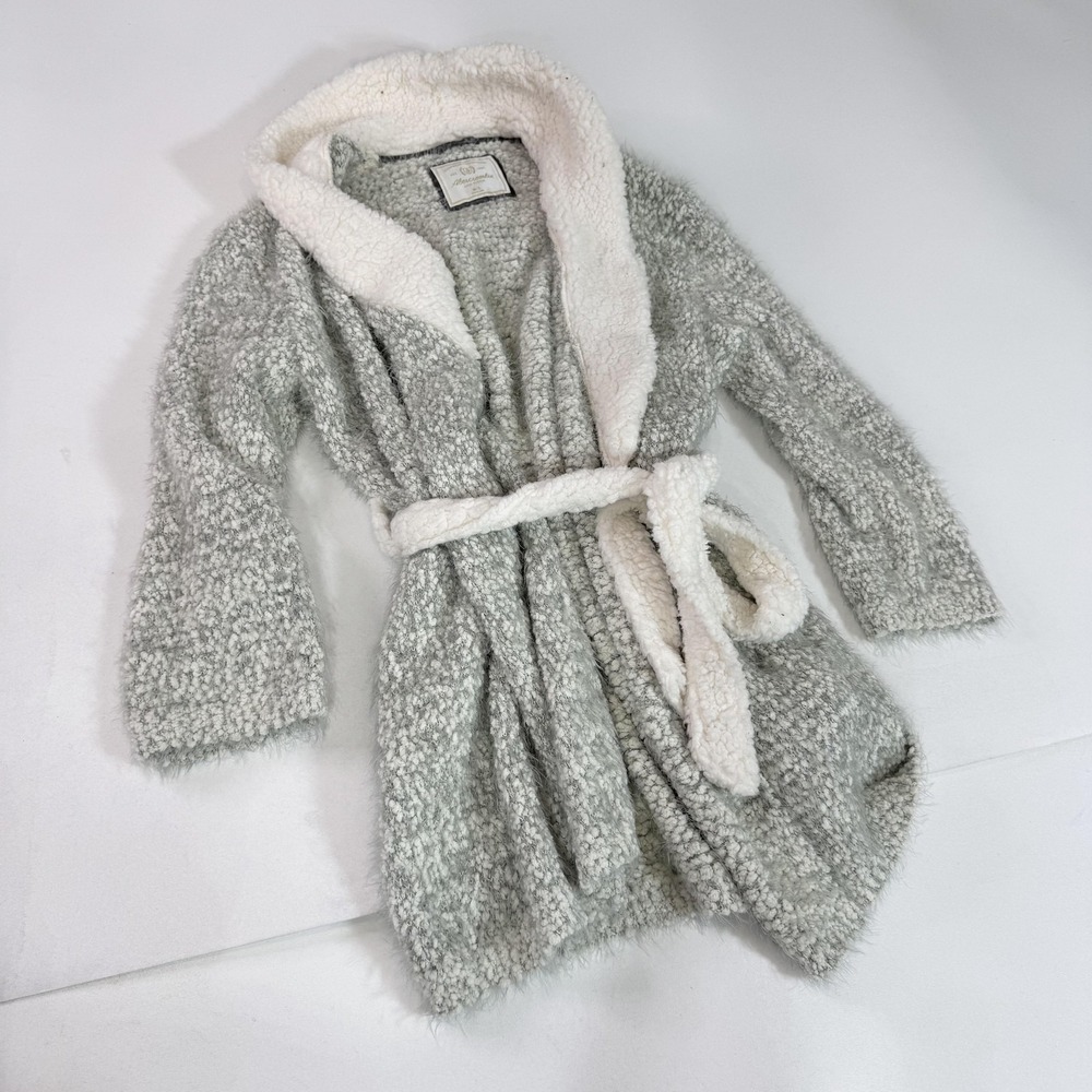 Abercrombie & Fitch Robe Womens M L Gray Sherpa Belted Hooded‎ Cozy Sleepwear